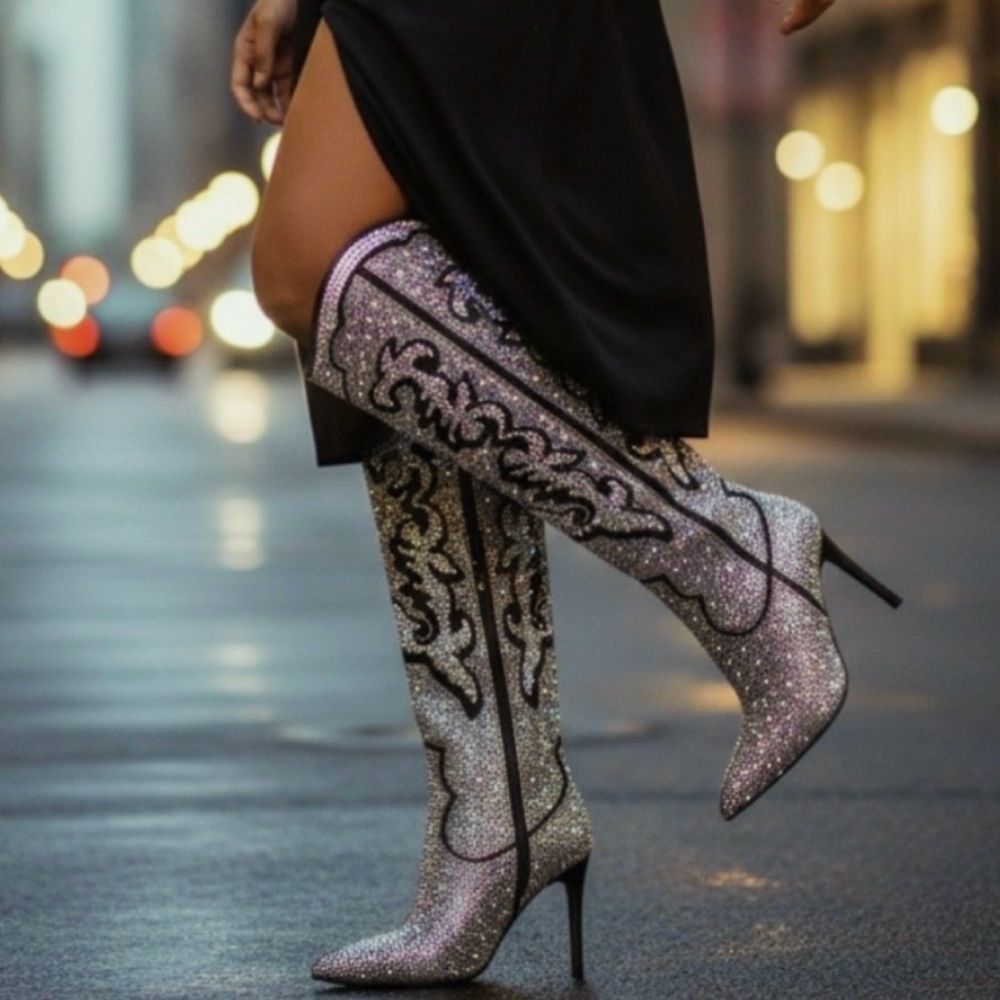 BRAND NEW INC Womens Iresa Rhinestone  Over-The-Knee Boots SIZE 5